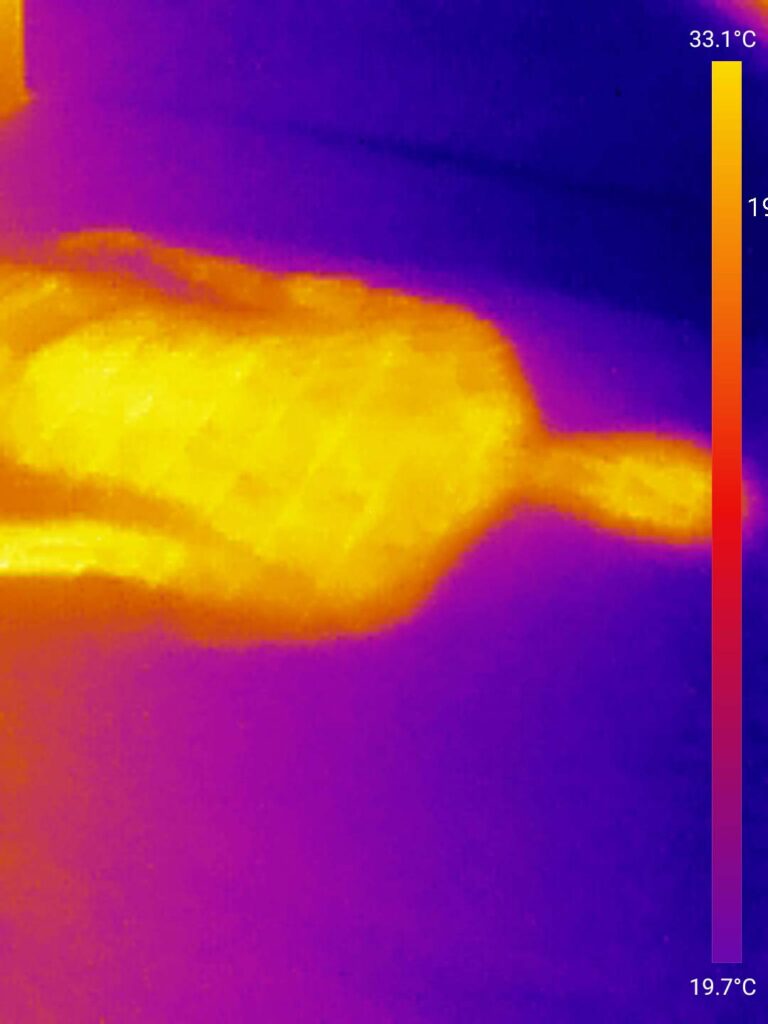 Dieses Bild zeigt die Temperatur der Vadsö Matratze, direkt nachdem Tester aufstand