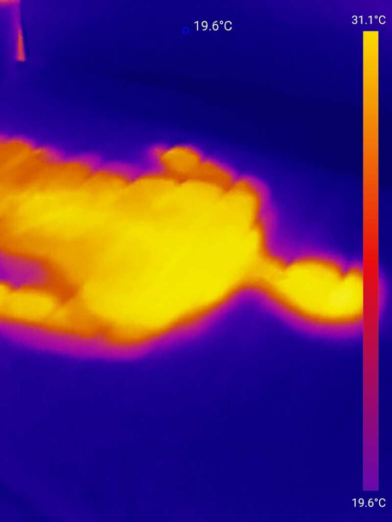 Dieses Bild zeigt die Temperatur der Valevag Matratze, direkt nachdem Tester aufstand
