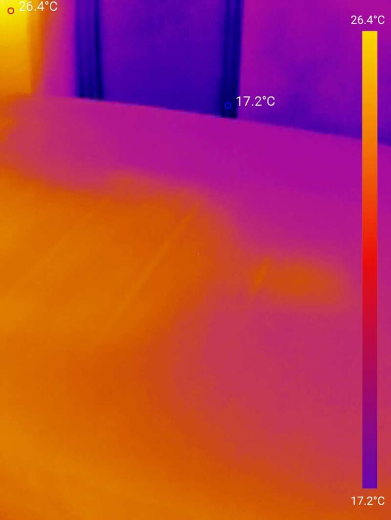 Dieses Bild zeigt die Temperatur der Vesteröy Matratze, 5 Minuten nachdem Tester aufstand