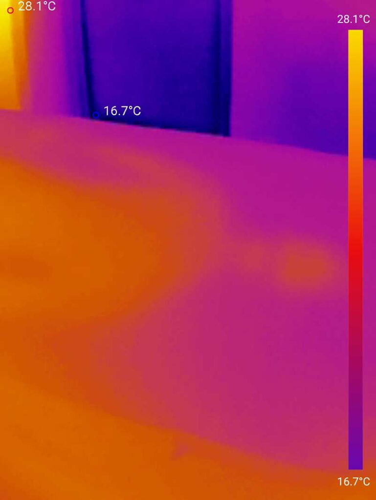 Dieses Bild zeigt die Temperatur der Weltbett Matratze, 5 Minuten nachdem Tester aufstand